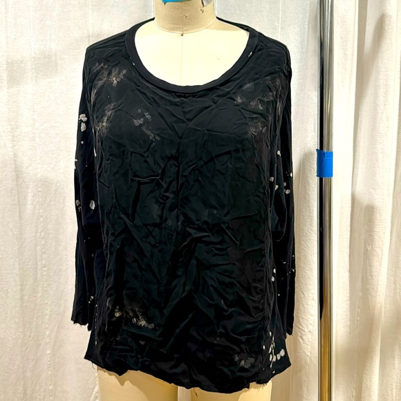 Silk / Jersey Oversized Splatter Print 3/4 Sleeve Top. Silk front, Jersey back - Picture 1 of 3